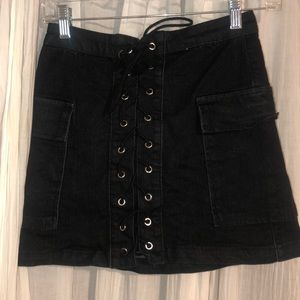 Black Jean Skirt with a tie up embellishment